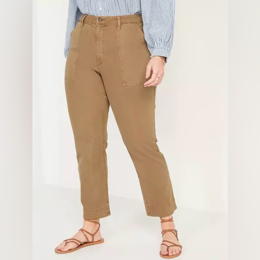 High-Waisted Straight Canvas Workwear Pants